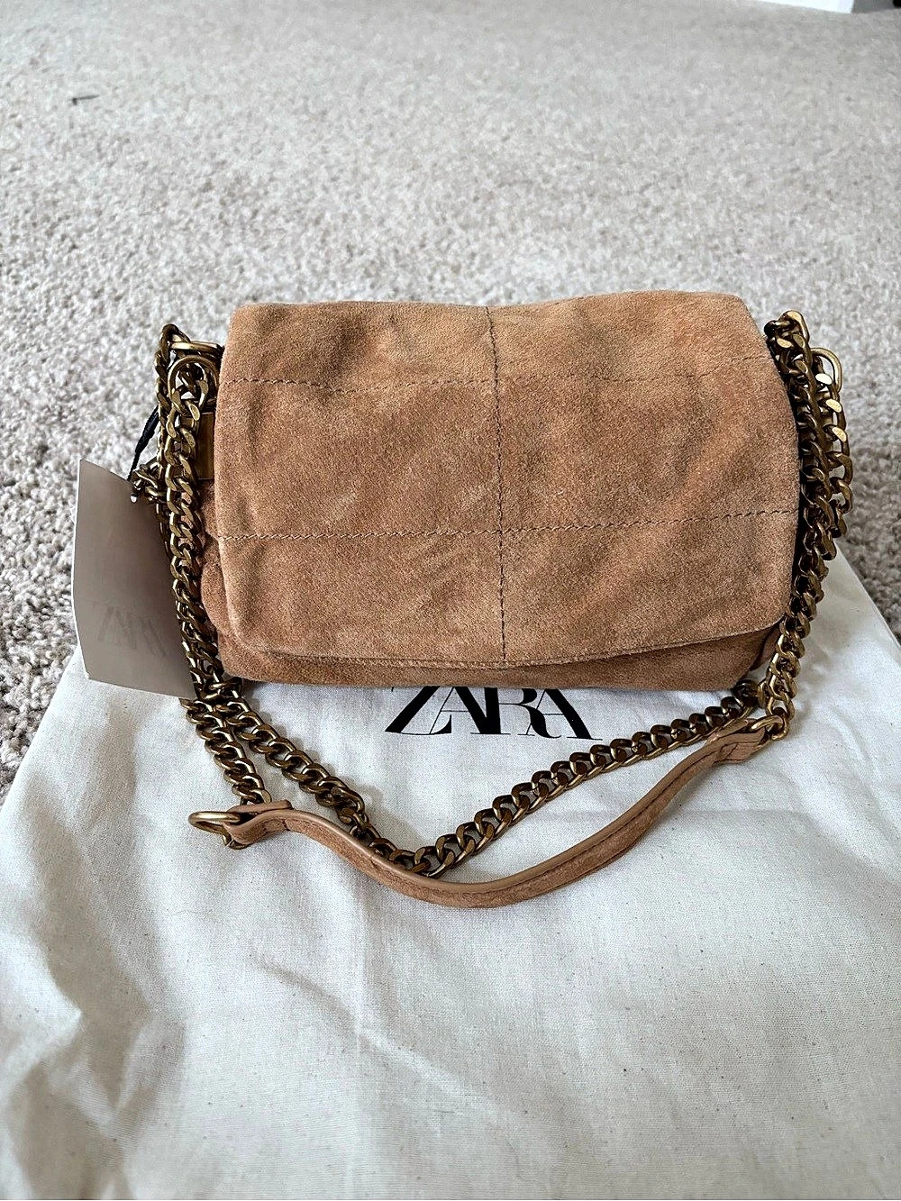 NEW Zara MINI CITY SUEDE BAG in Brown/Sand
